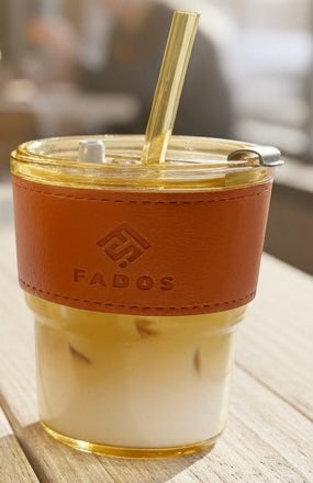FADOS Premium Glass Mug with Leather Sleeve – Elegant, Reusable & Stylish